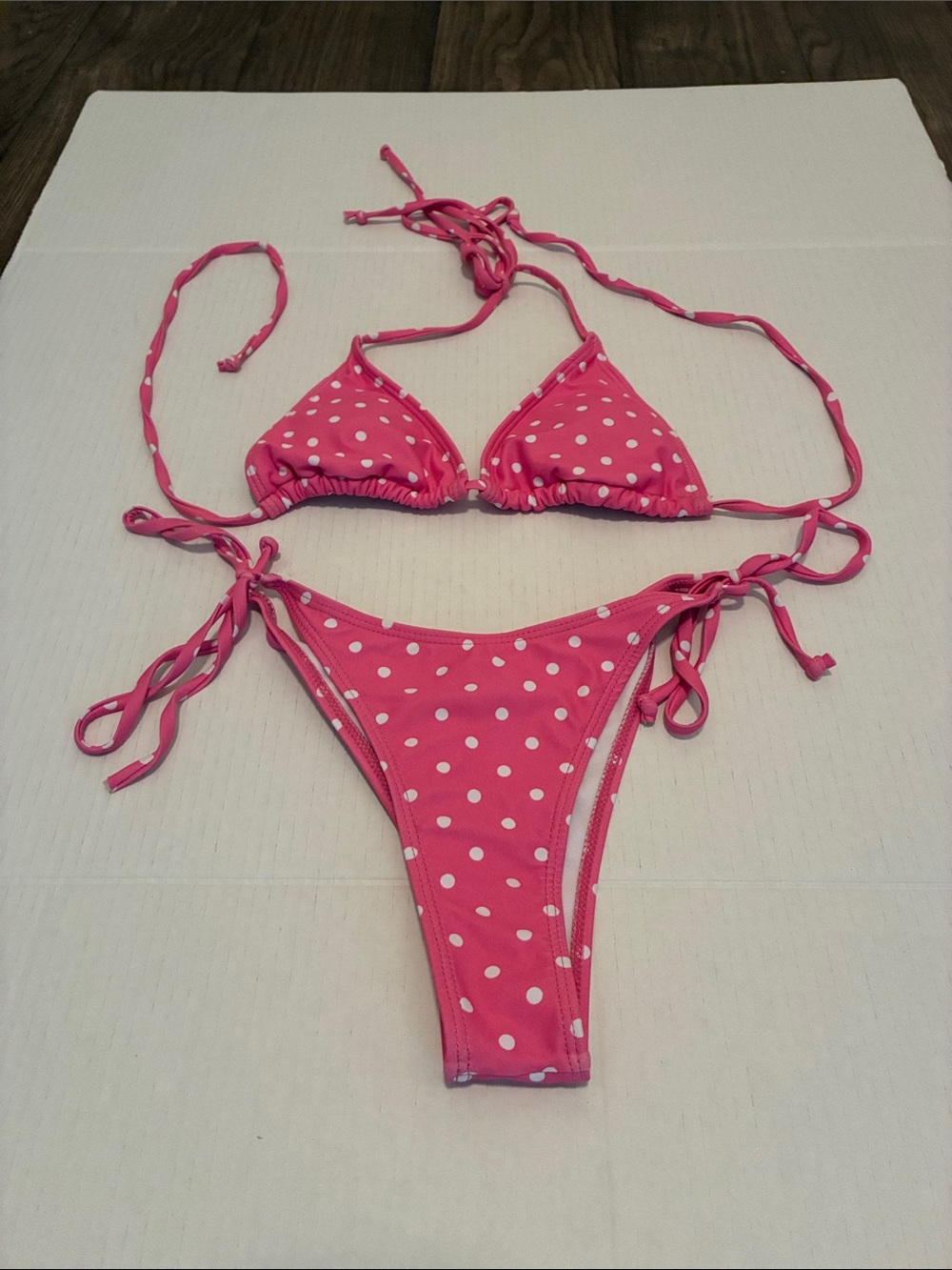 Zaful Bikini Swimsuit Set Polka Dot Pink White SZ 4